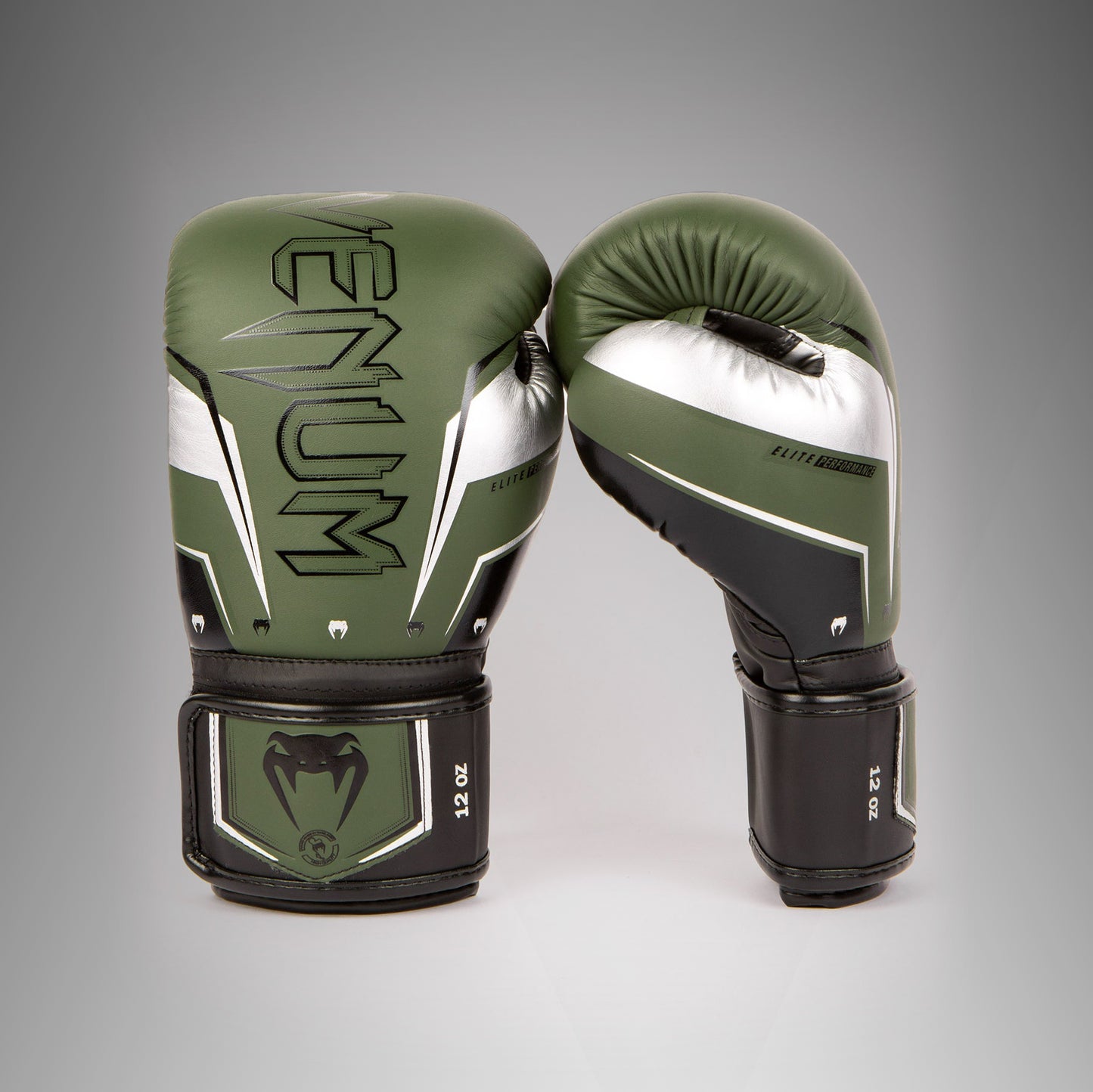 Venum Elite Evo Boxing Gloves - Khaki/Silver