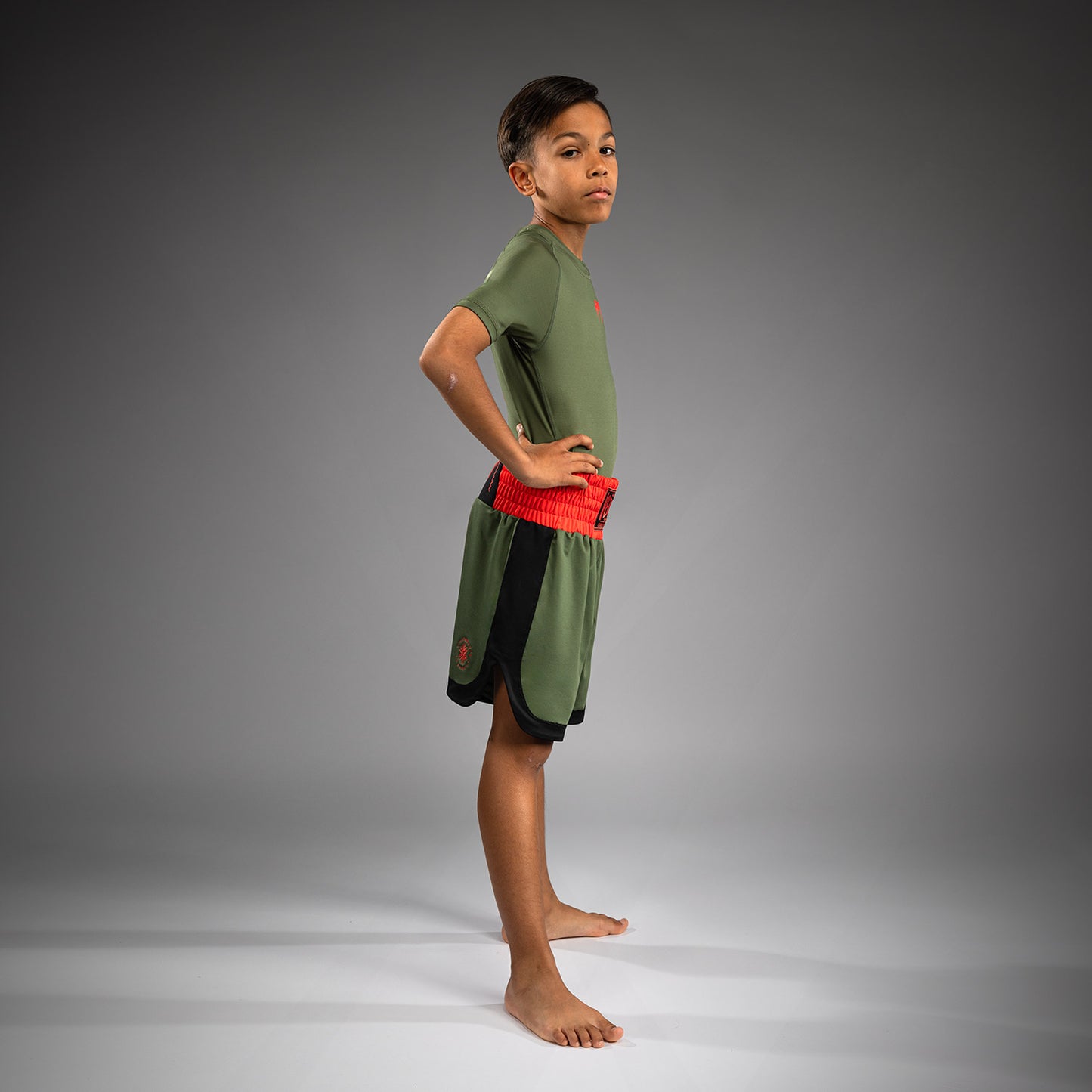 Venum Classic Kids Boxing Shorts - Army Green/Orange