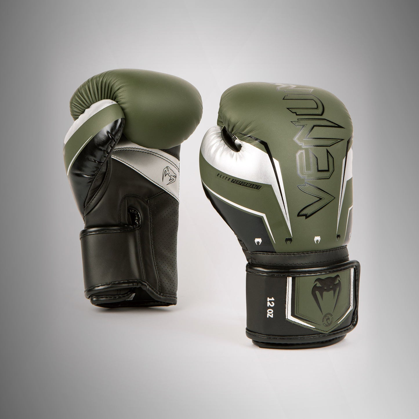Venum Elite Evo Boxing Gloves - Khaki/Silver