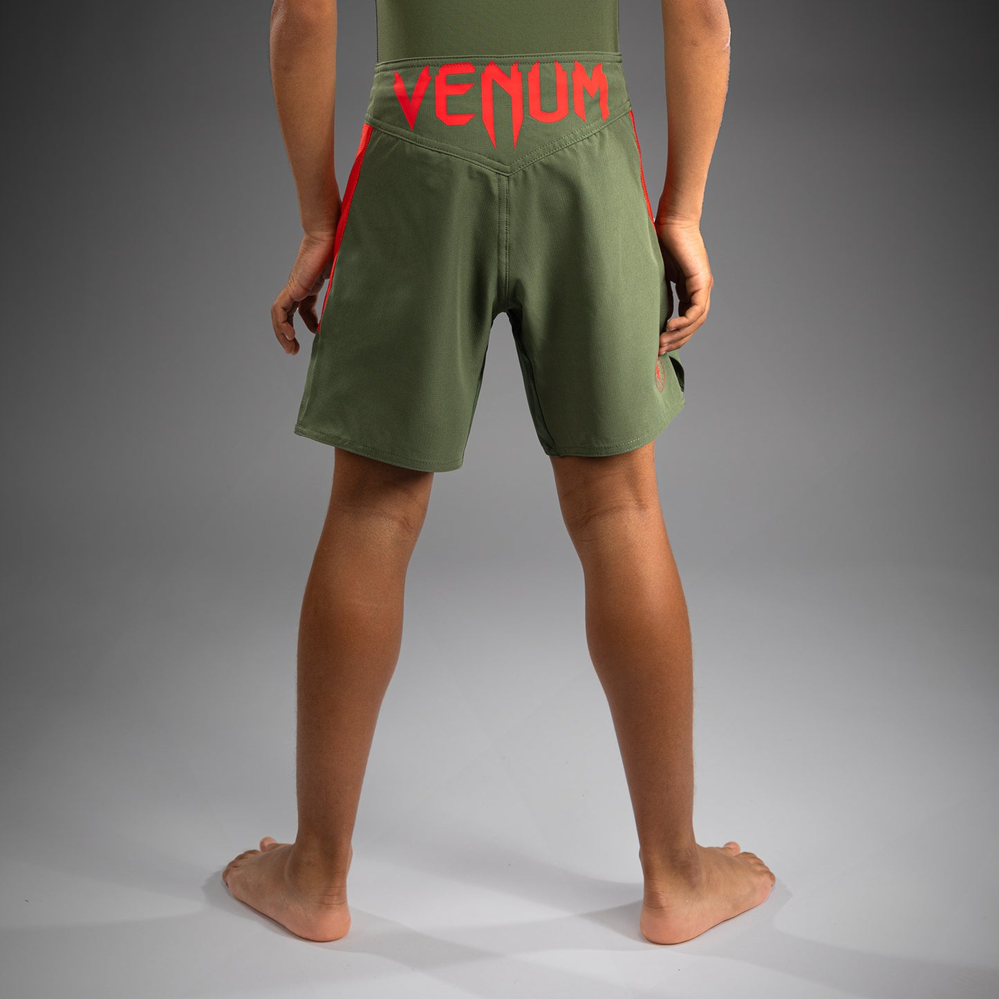 Venum Light Kids Fightshorts - Army Green/Orange