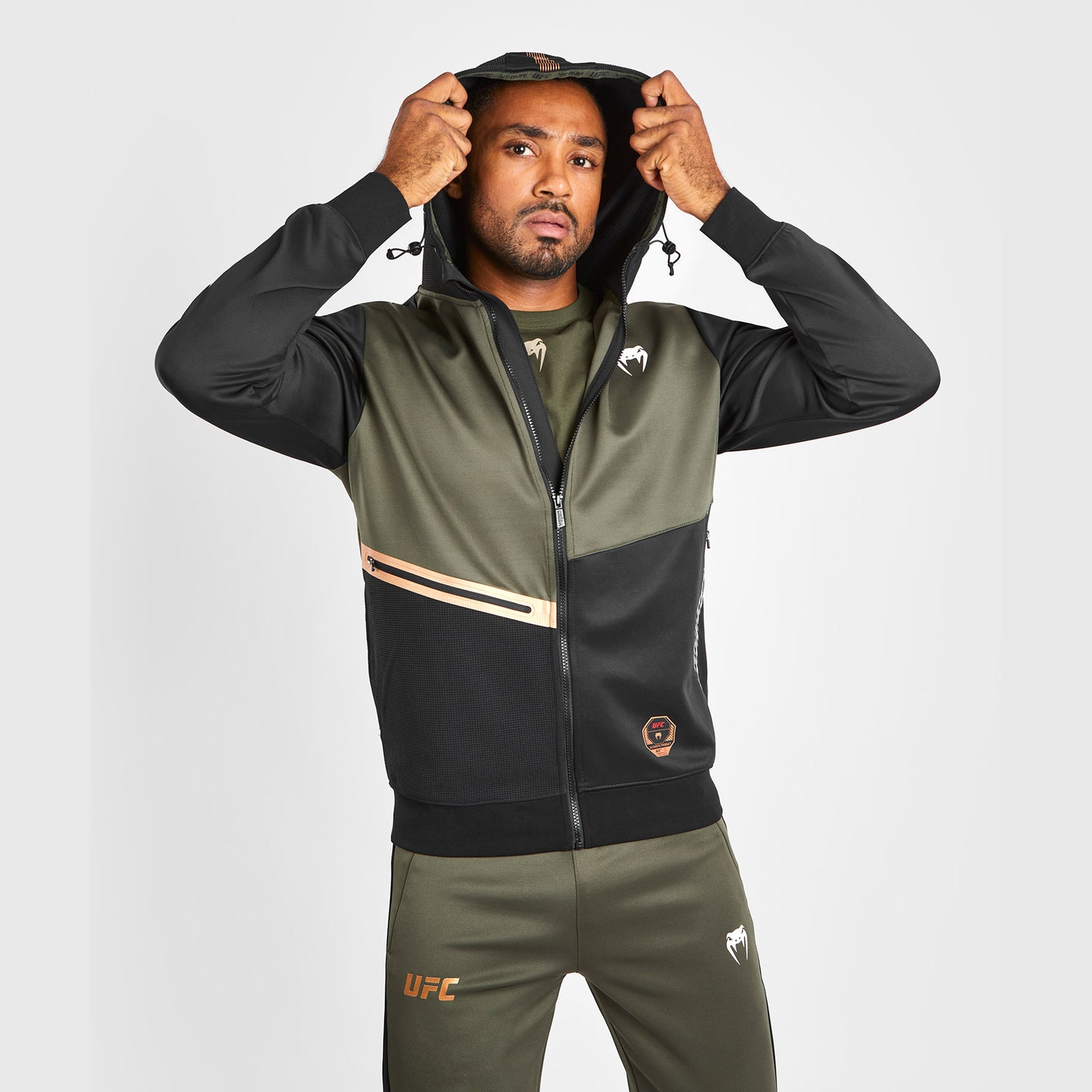 UFC Adrenaline by Venum Fight Week Men’s Zip Hoodie - Khaki/Bronze