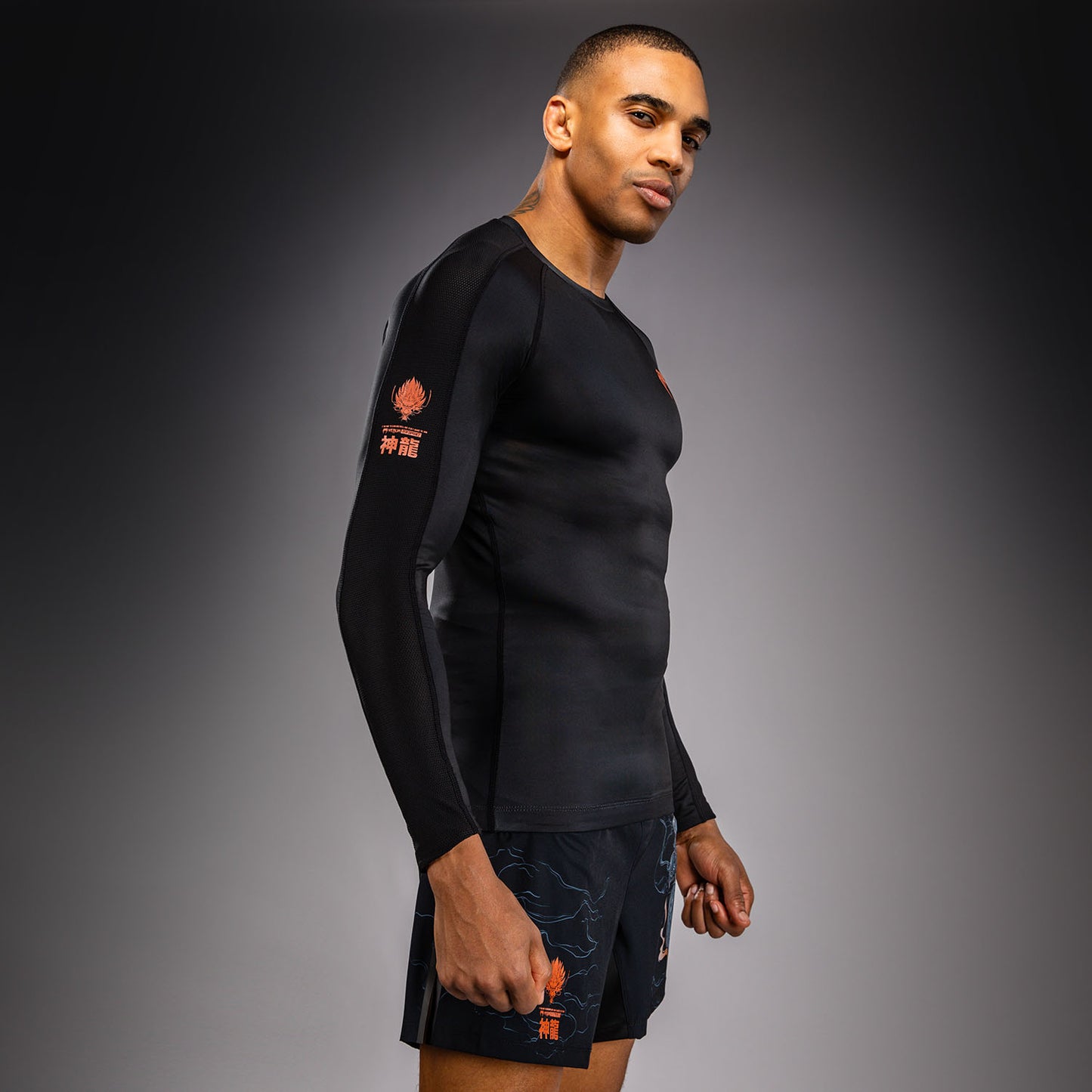 Venum Thunder Dragon Long Sleeve Rashguard - Black/Grey/Copper