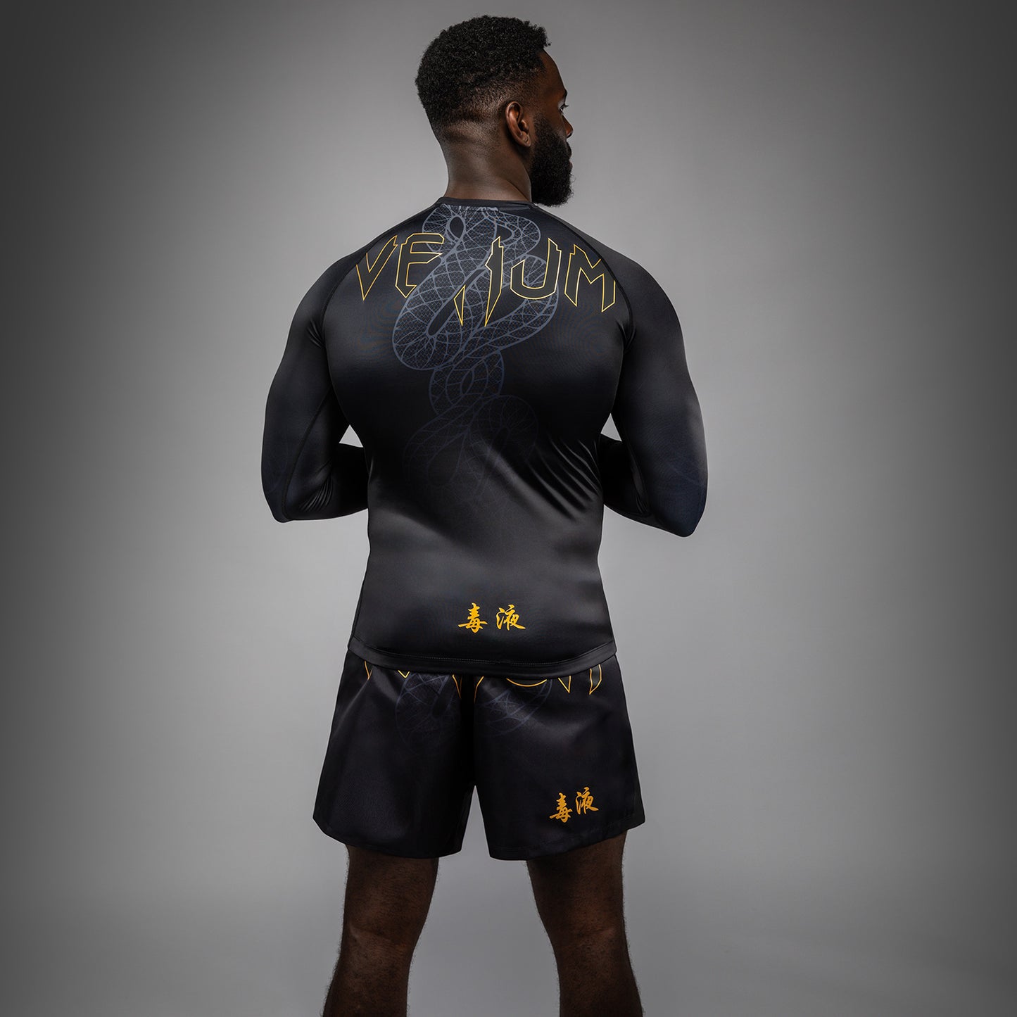 Venum Serpenti Long Sleeve Rashguard - Black/Silver/Gold