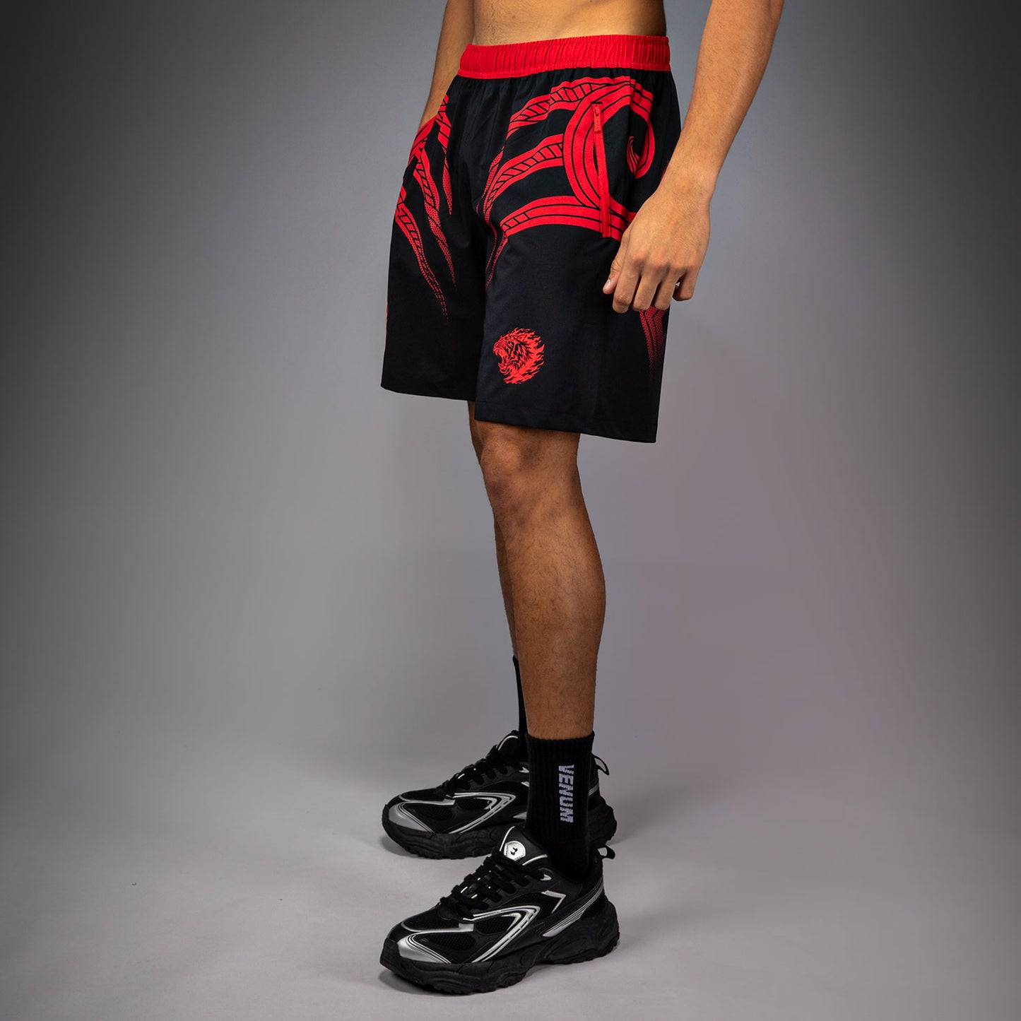 Venum x Mike Tyson Tiger Training Shorts - Deep Black/Intense Red