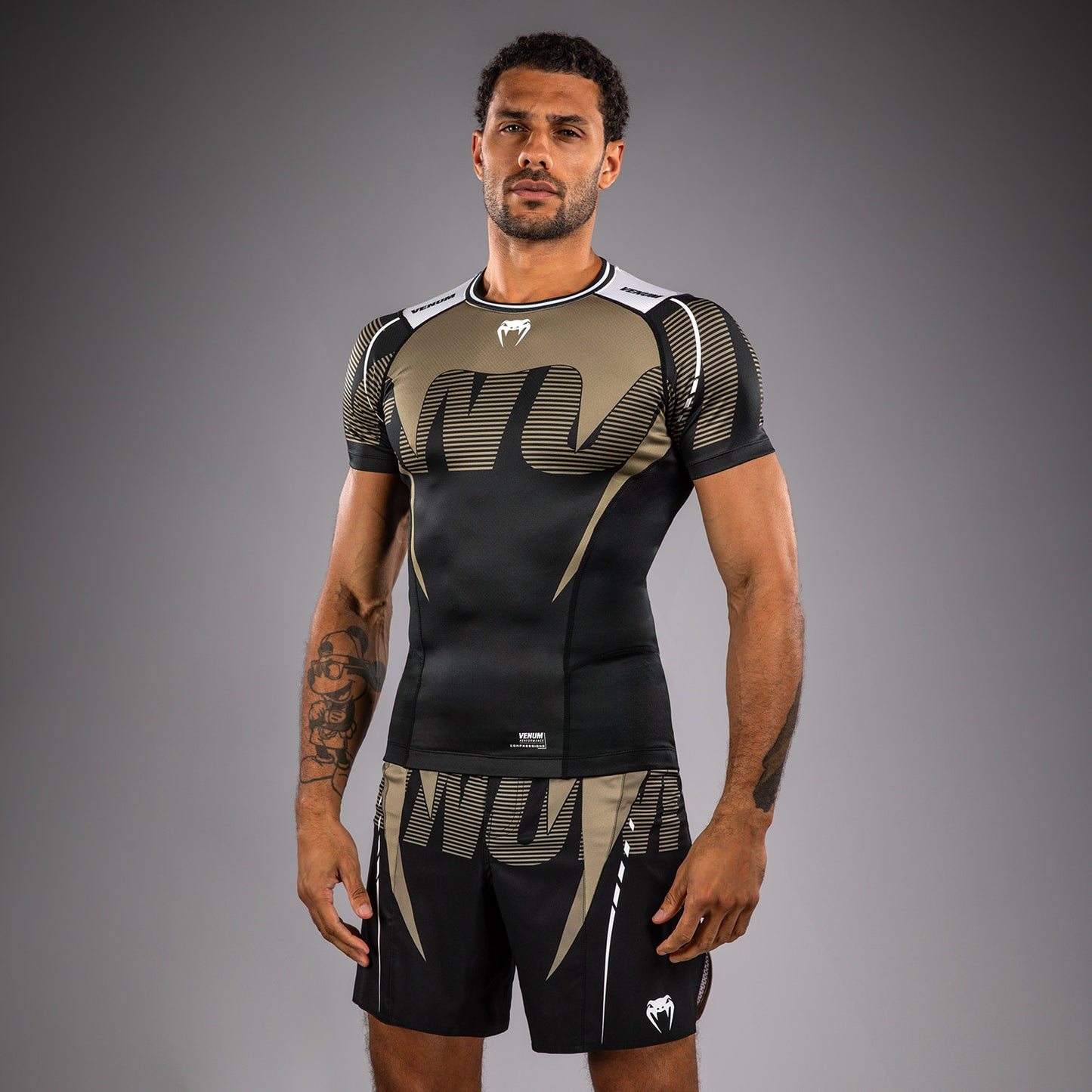 Venum Adrenaline Short Sleeve Rashguard - Black/Sand