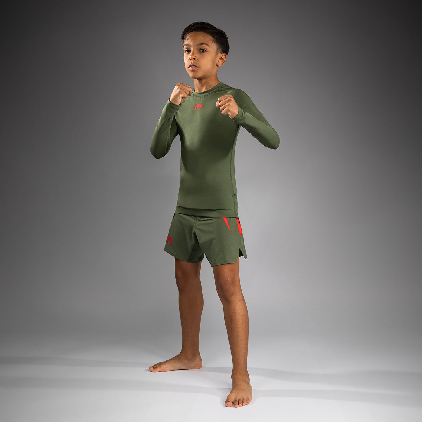Venum Contender Kids Rashguards Long Sleeves - Army Green/Orange