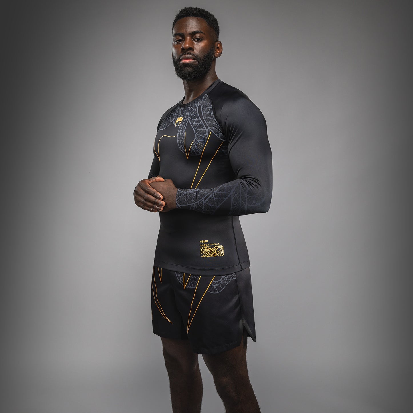 Venum Serpenti Long Sleeve Rashguard - Black/Silver/Gold
