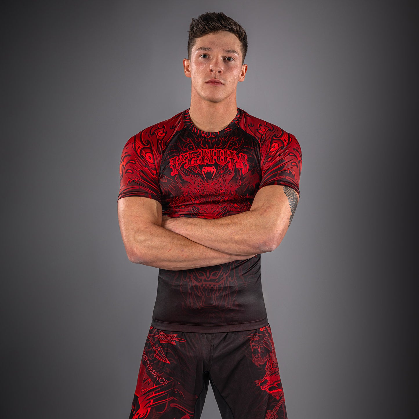 Venum Wolf Atak Short Sleeve Rashguard - Black/Red