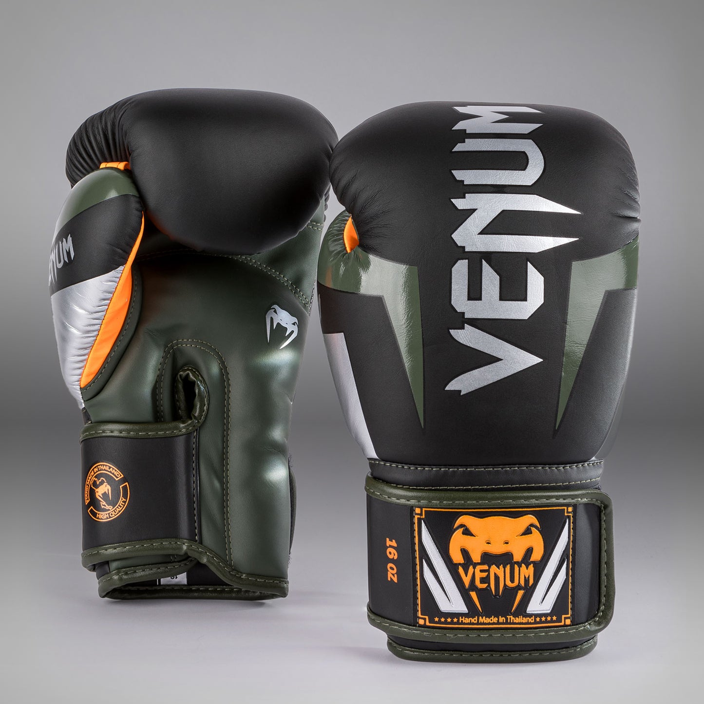 Venum Elite Boxing Gloves - Black/Silver/Kaki