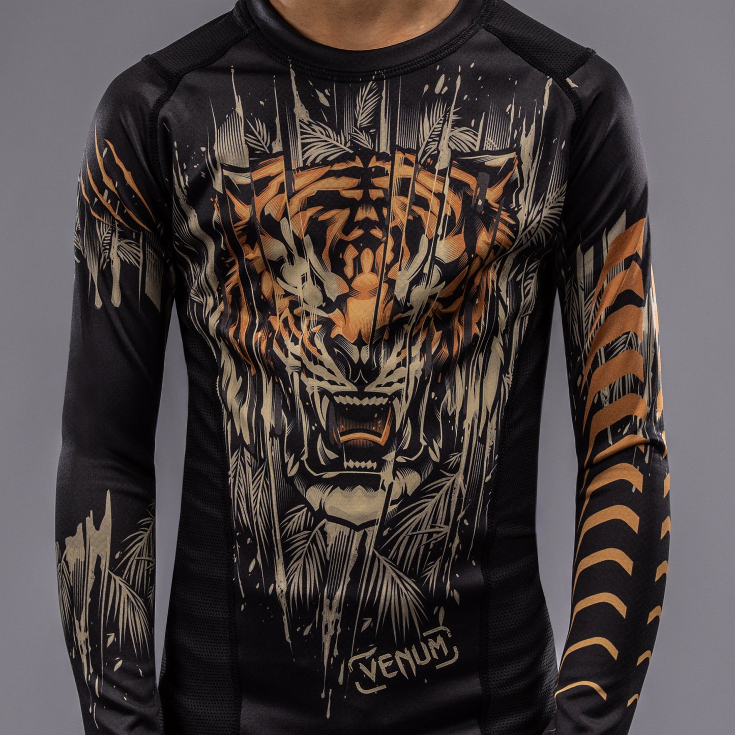 Venum Tiger Kids Long Sleeve Rashguard - Black/Neon Orange