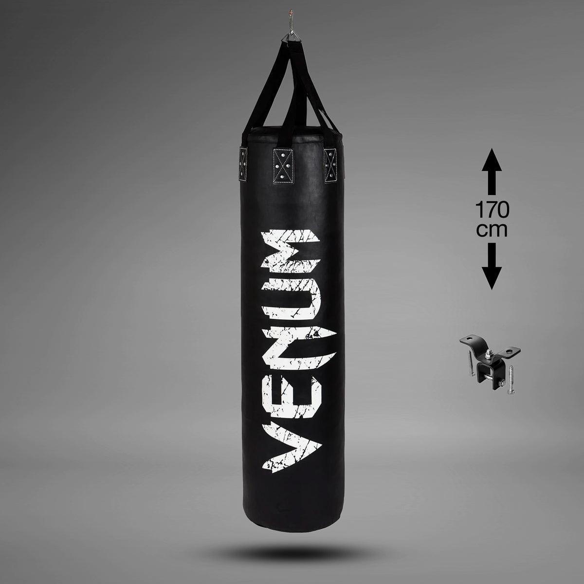 Venum Challenger Heavy bag + Ceiling Hook - Black/White - Filled - 170cm