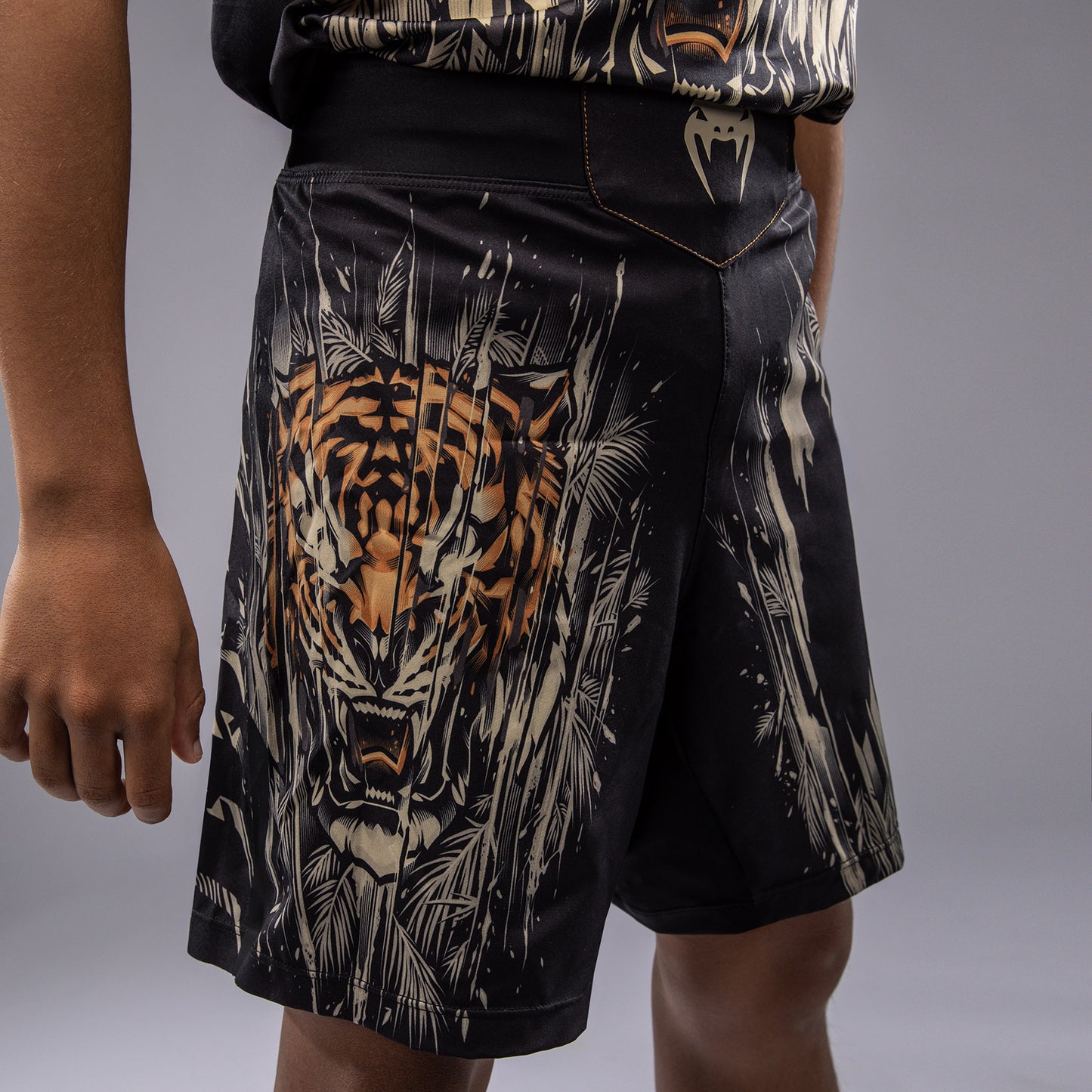 Venum Tiger Kids Fight Shorts - Black/Neon Orange