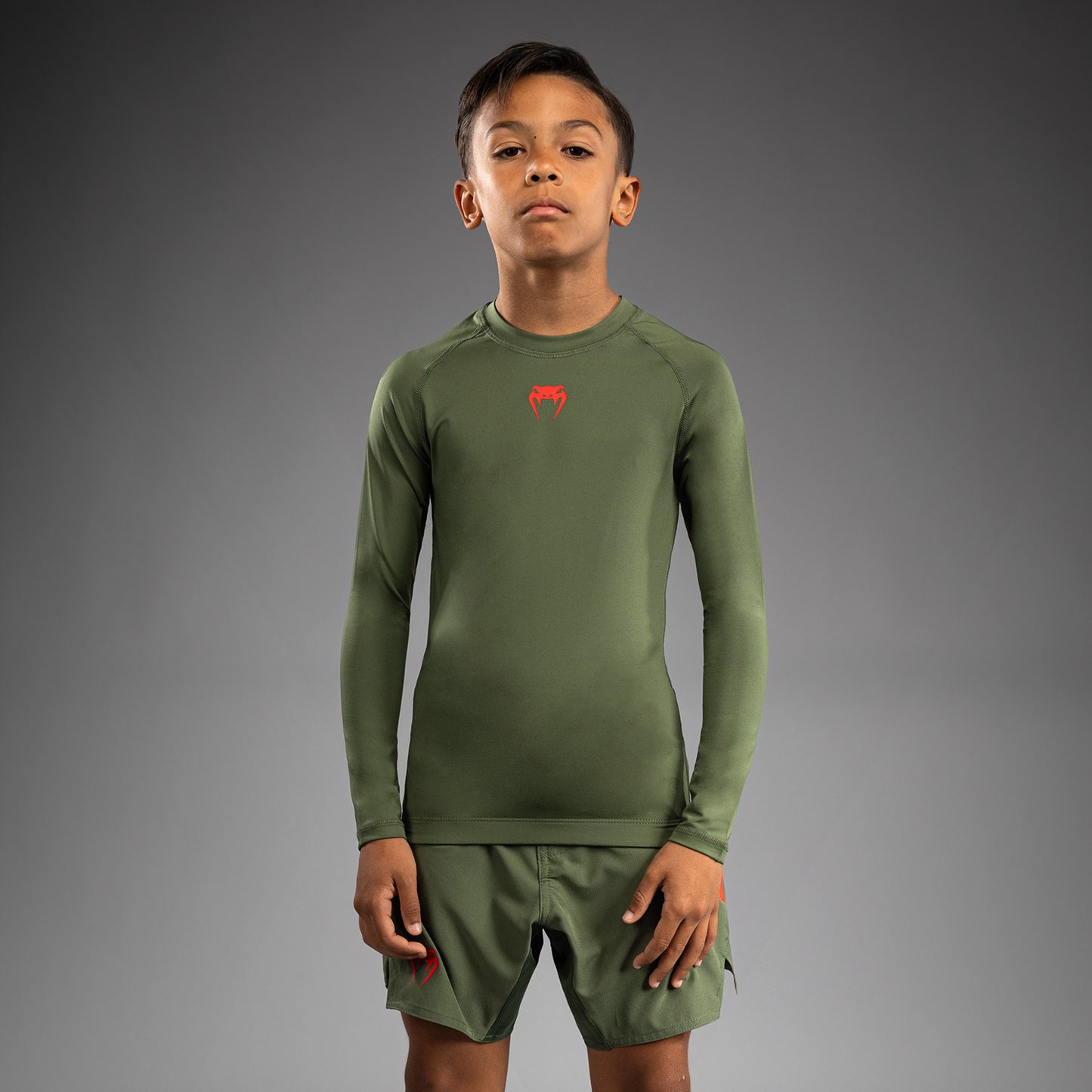 Venum Contender Kids Rashguards Long Sleeves - Army Green/Orange