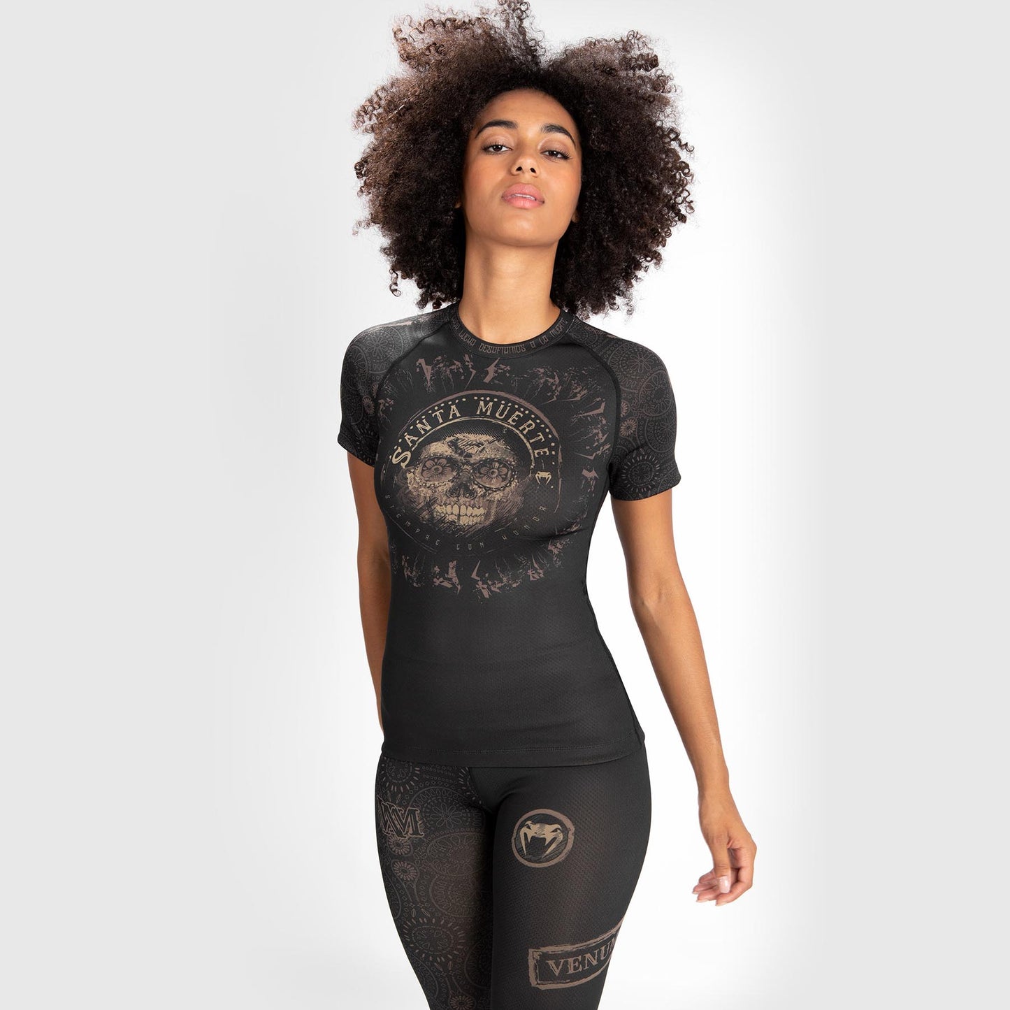 Venum Women Santa Muerte Dark Side - Rashguard Short Sleeves - Black/Brown
