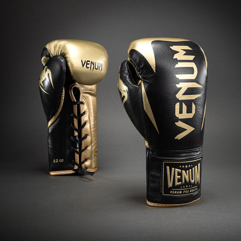 Venum Hammer Pro Boxing Gloves with Laces - Black/Gold - Venum Asia
