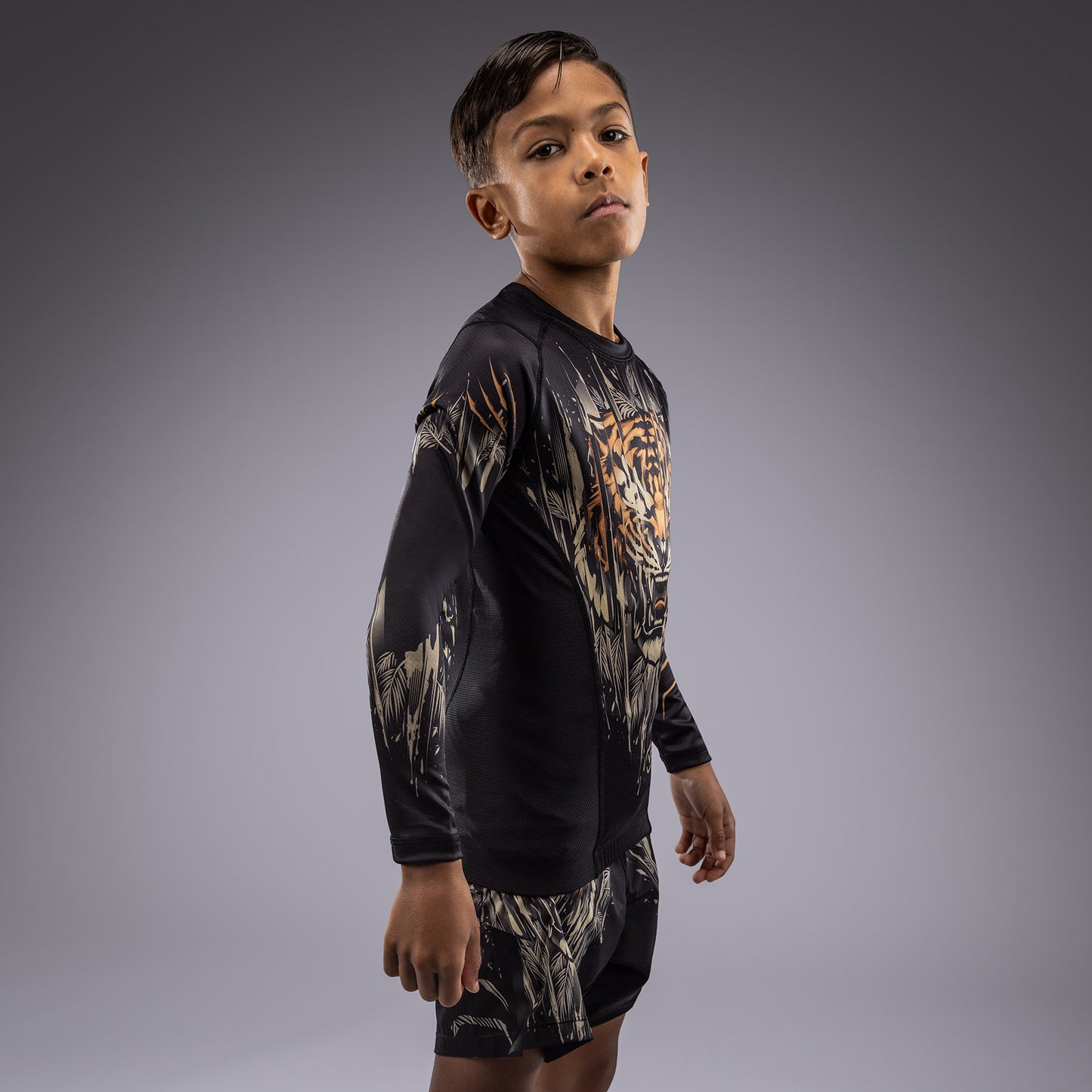 Venum Tiger Kids Long Sleeve Rashguard - Black/Neon Orange