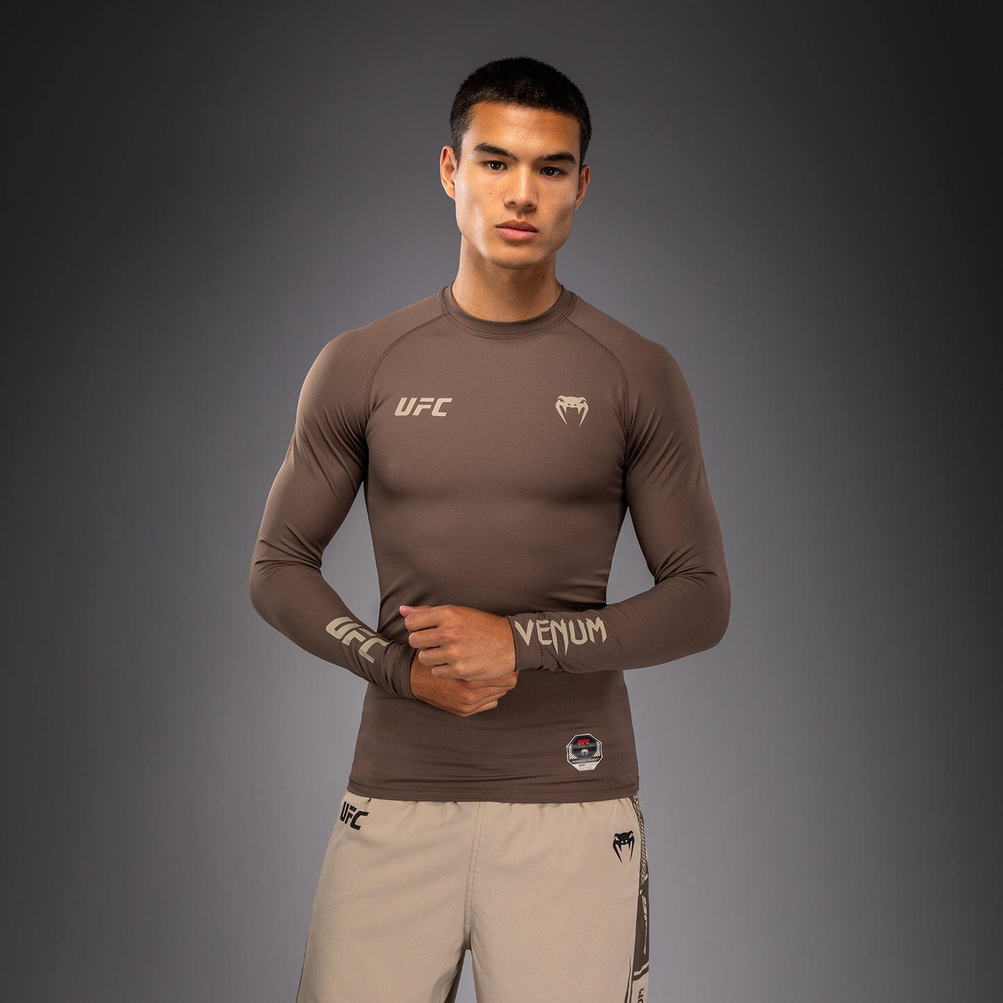 Venum UFC Unity by Venum Authentic Fight Week Men's Performance Long Sleeve Rashguard - Brown