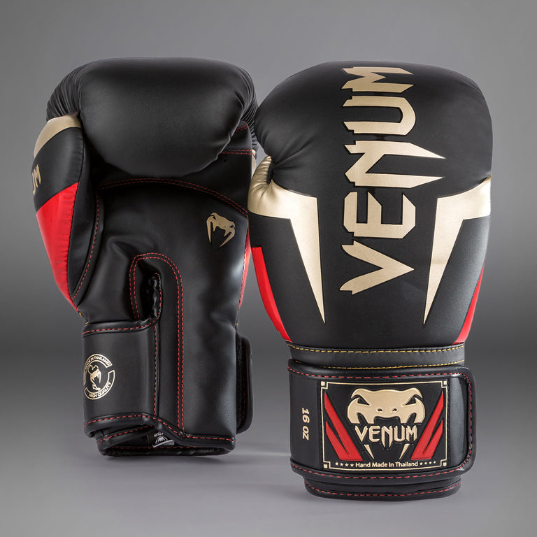 Venum Elite ボクシンググローブ - ブラック/ゴールド/レッド - Venum Asia