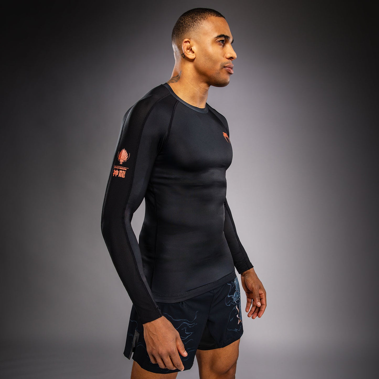 Venum Thunder Dragon Long Sleeve Rashguard - Black/Grey/Copper