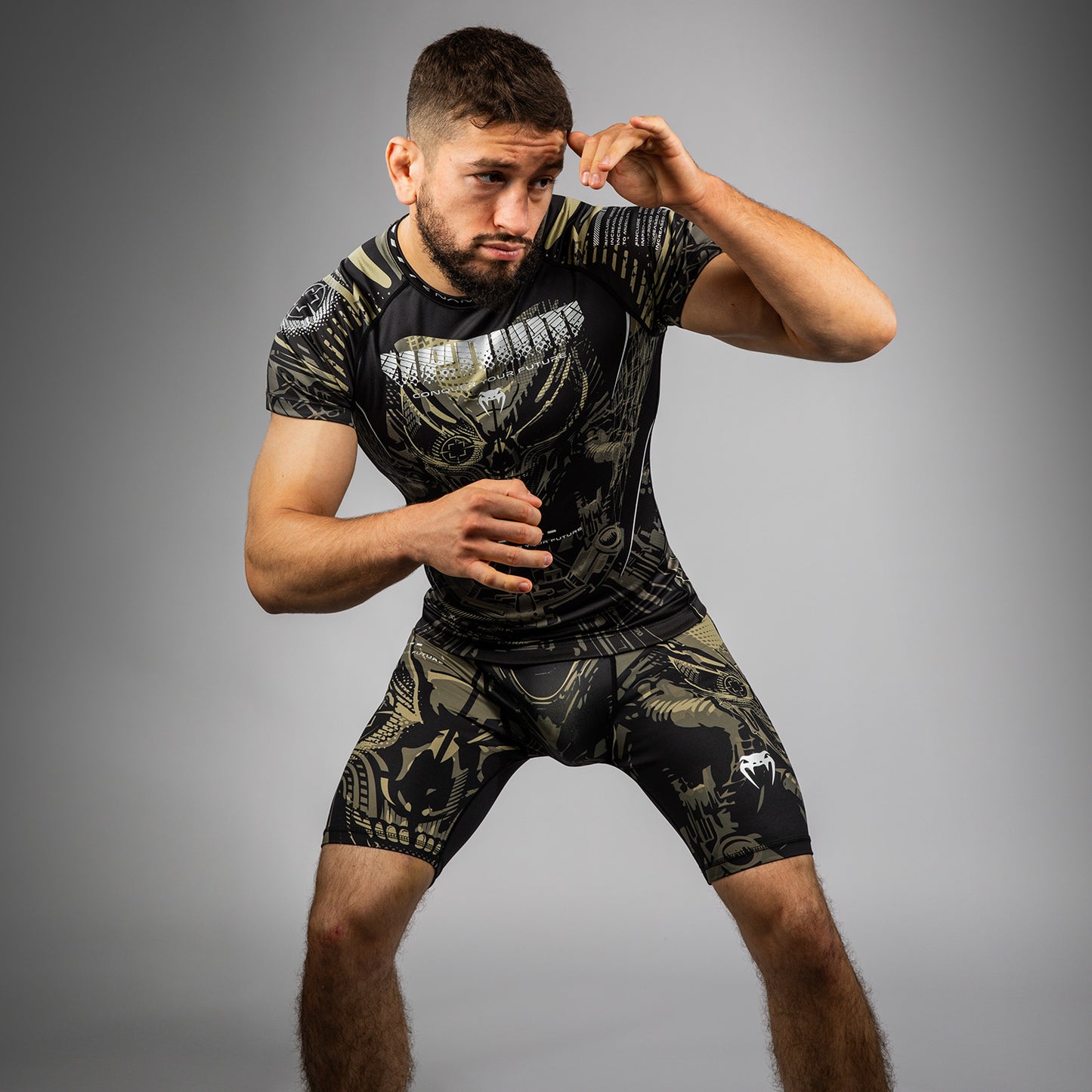 Venum Invader Short Sleeve Rashguard - Black/Sand