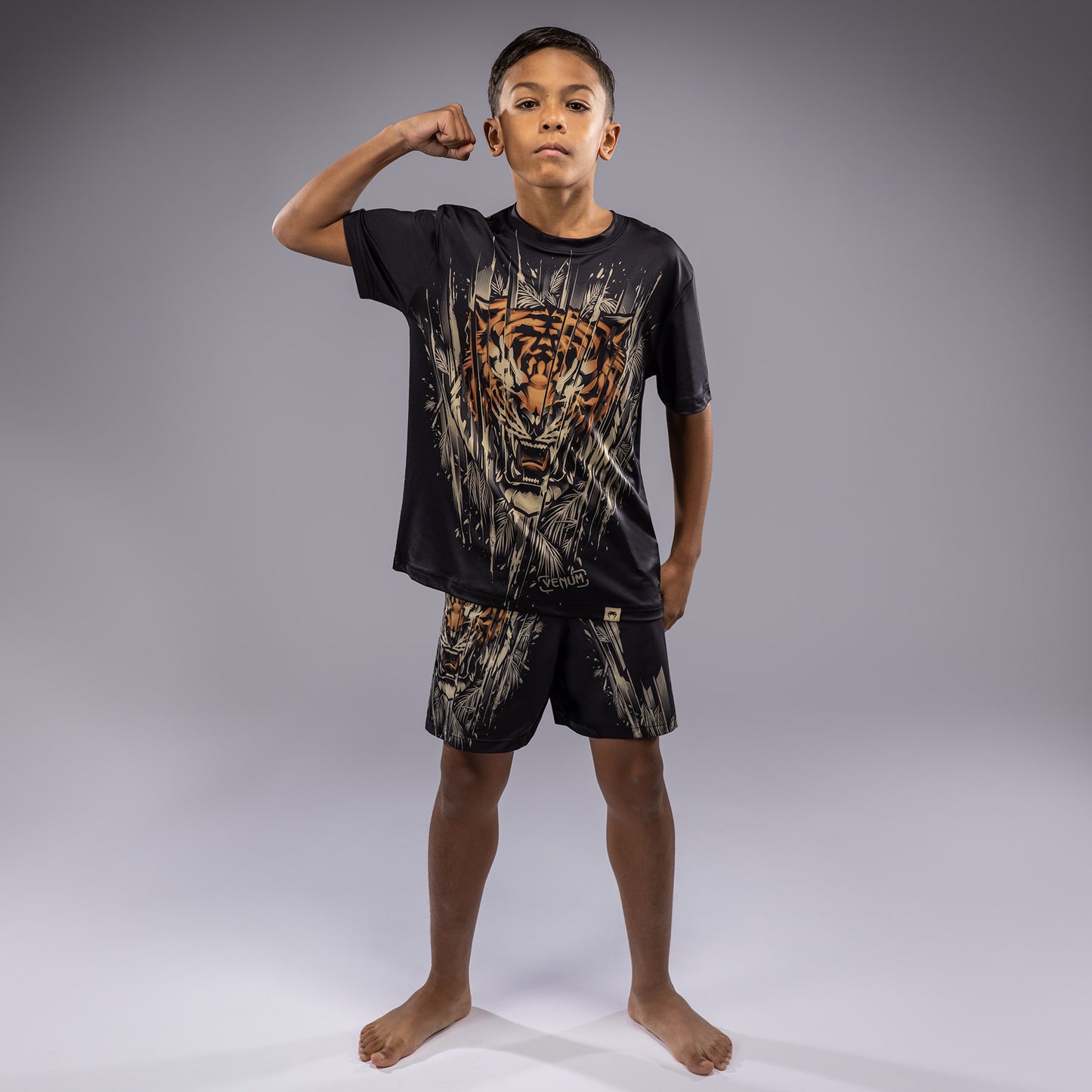 Venum Tiger Kids Dry Tech T-Shirt - Black/Neon Orange