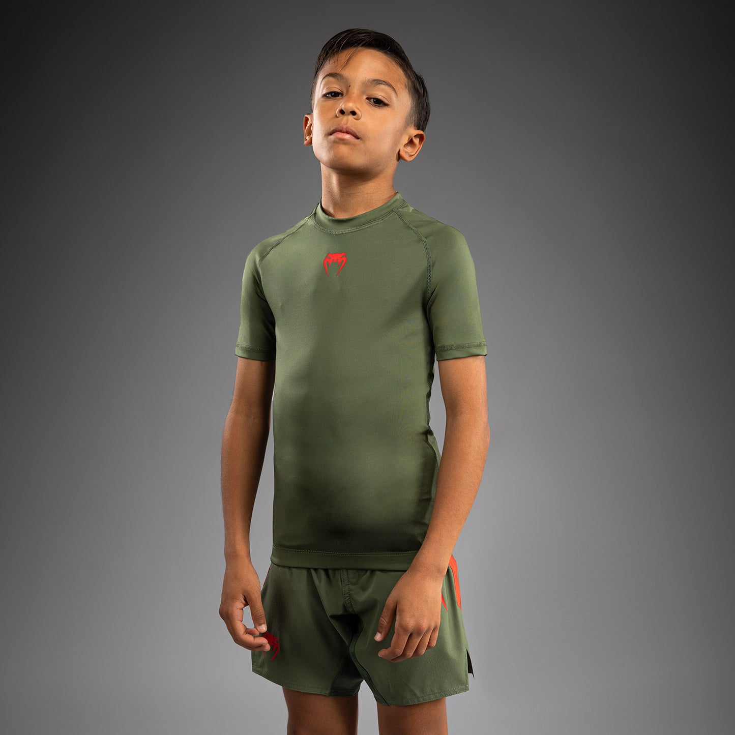 Venum Contender Kids Rashguards Short Sleeves - Army Green/Orange