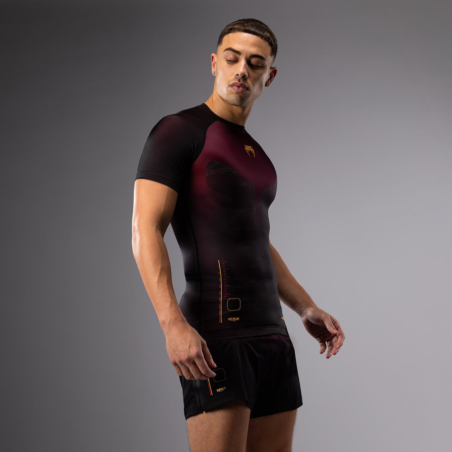 Venum Tactical XT Short Sleeve Rashguard - Black/Burgundy/Gold
