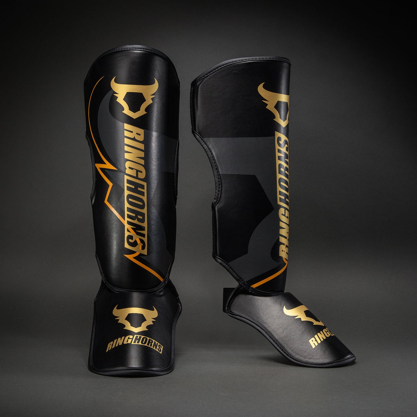 Venum Ringhorns Charger Shin Guards - Black/Gold