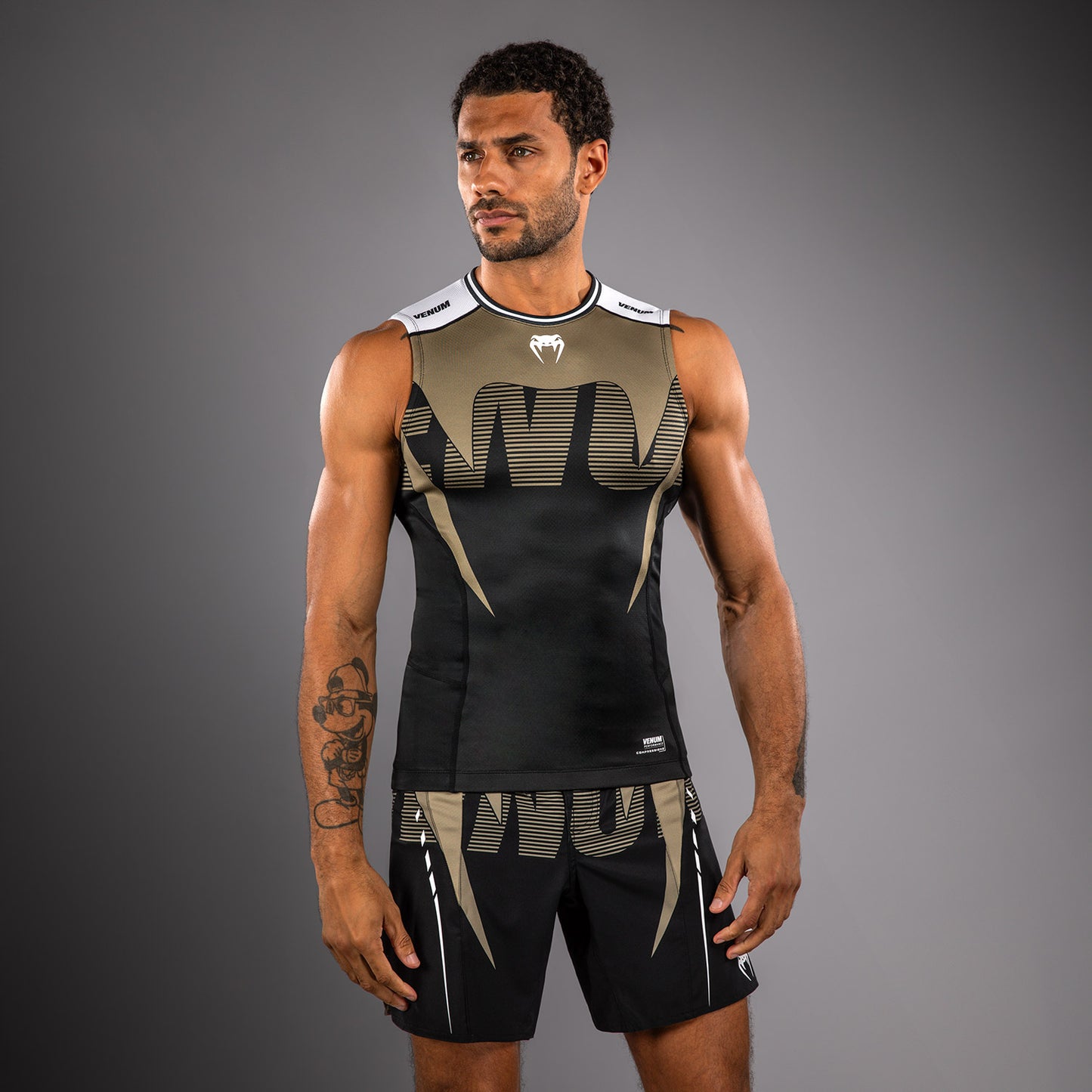 Venum Adrenaline Sleeveless Rashguards - Black/Sand