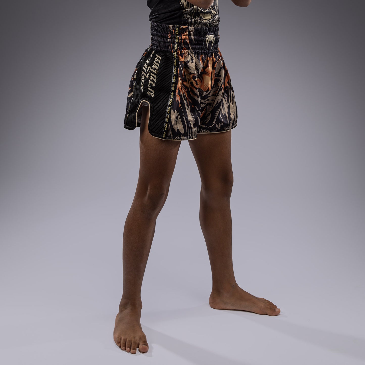 Venum Tiger Kids Muay Thai Shorts - Black/Neon Orange