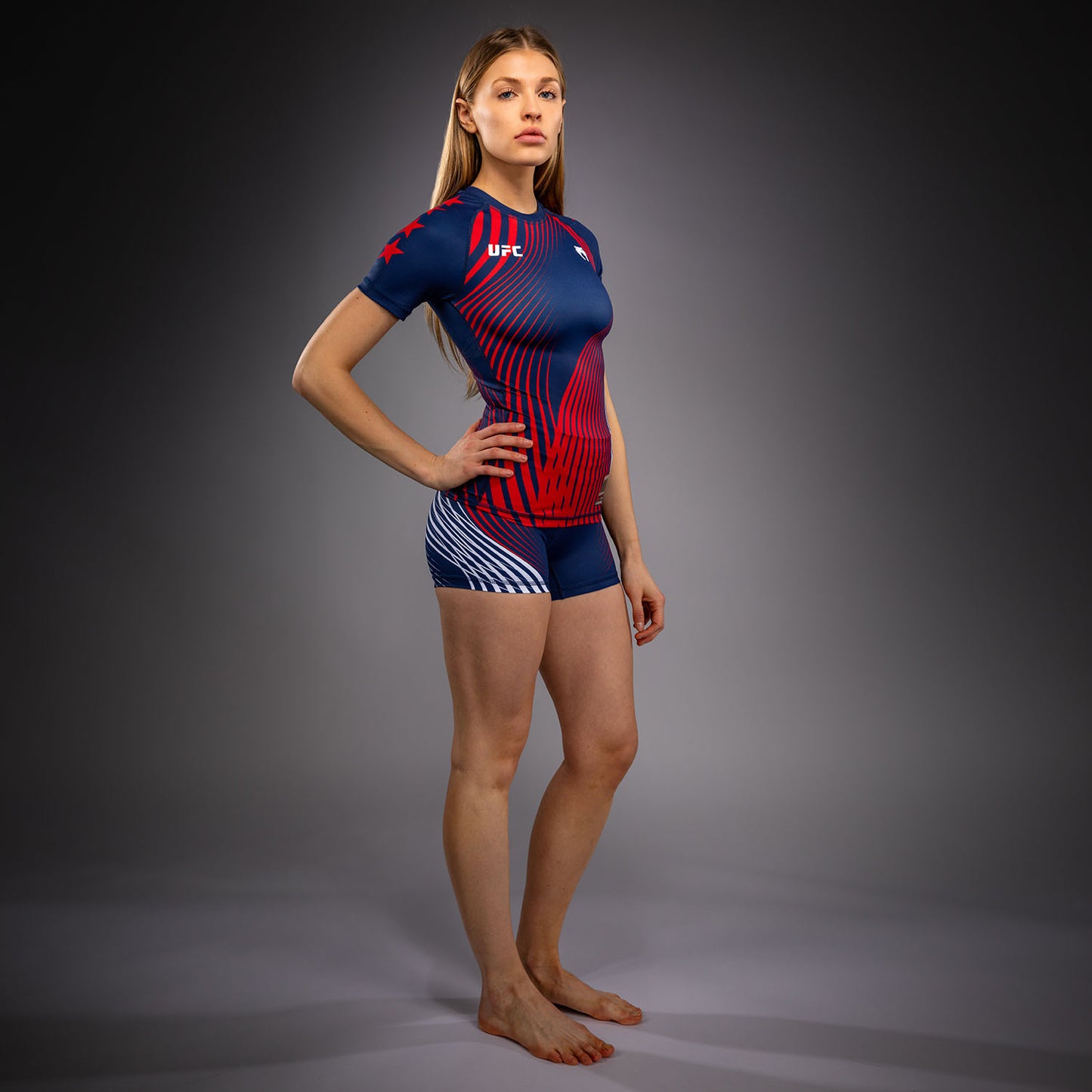 Women's UFC Freedom 250 by Venum Blue Authentic Fight Night Short Sleeve Rashguard