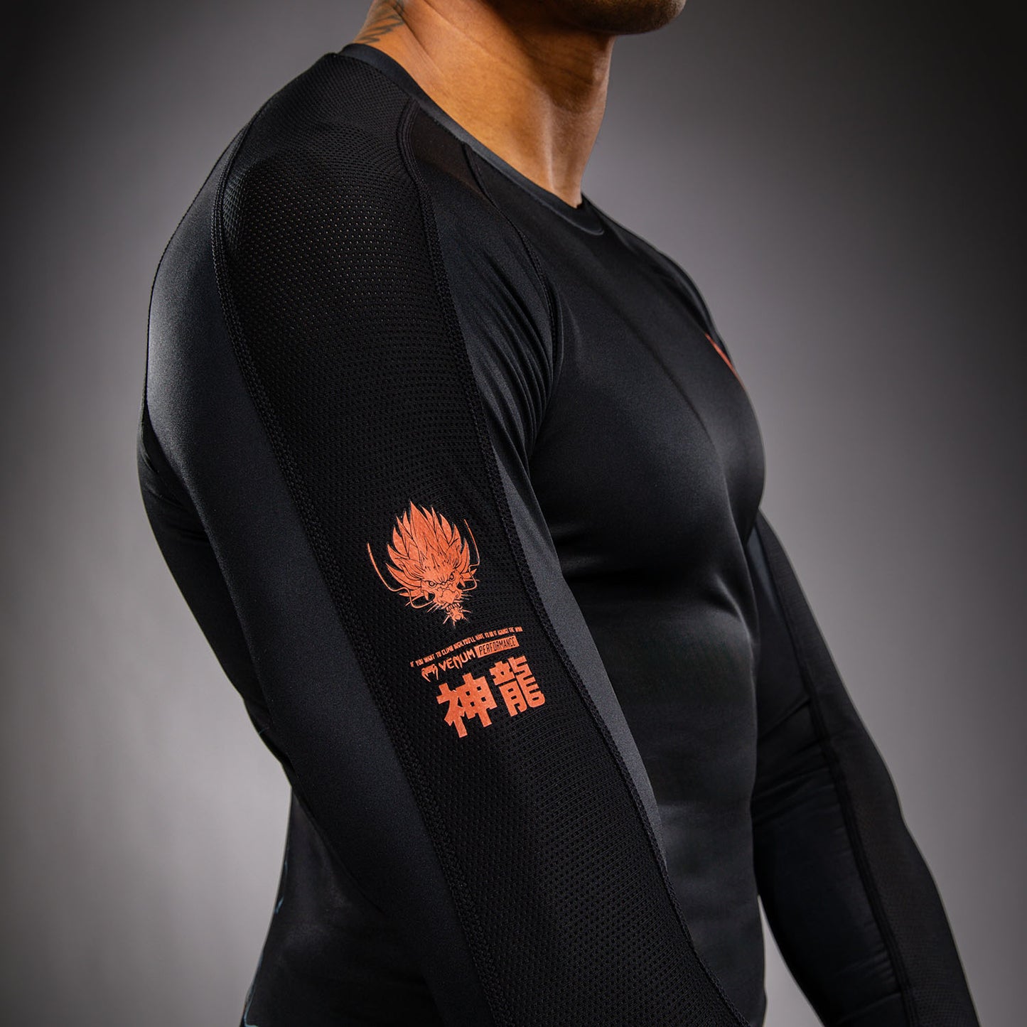 Venum Thunder Dragon Long Sleeve Rashguard - Black/Grey/Copper