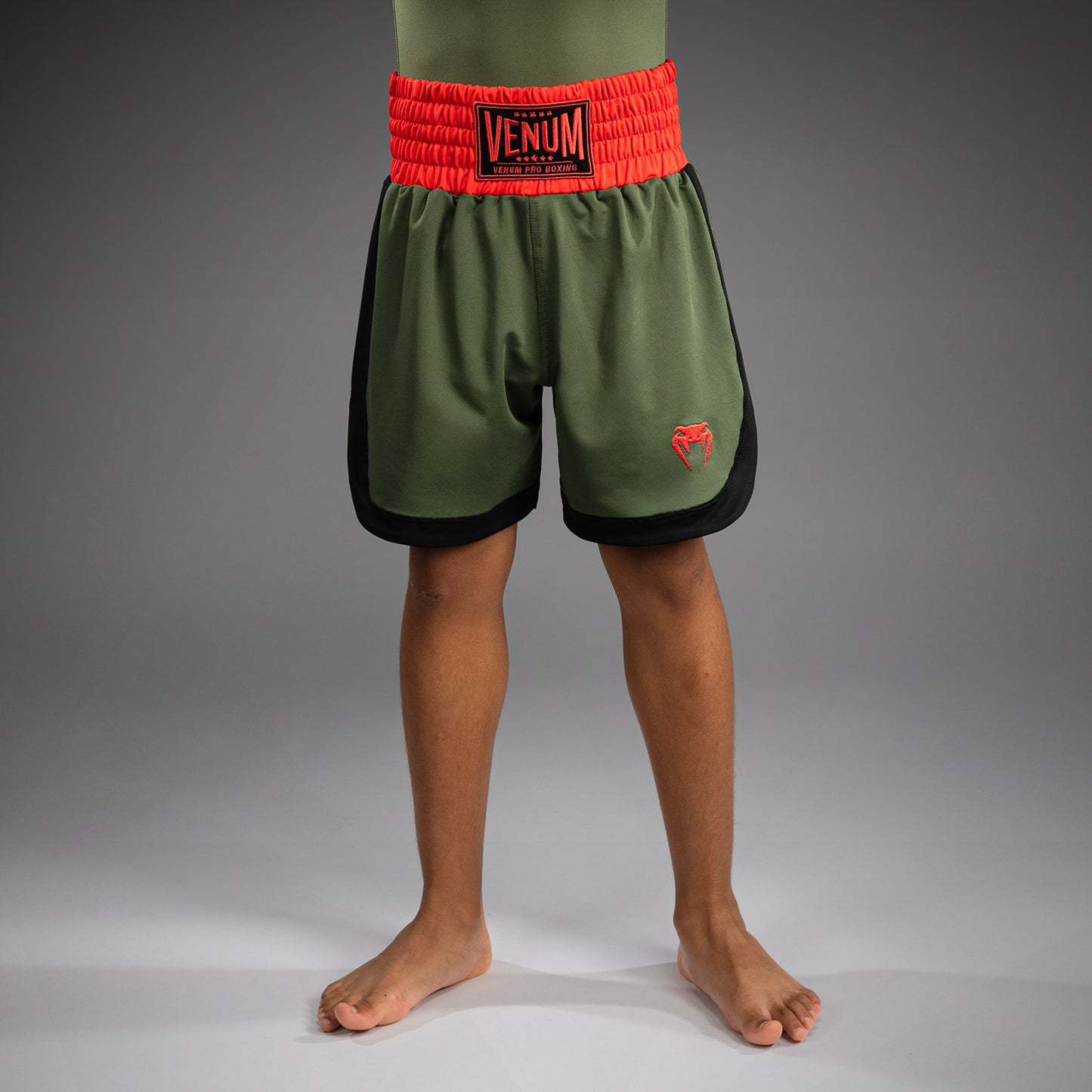 Venum Classic Kids Boxing Shorts - Army Green/Orange