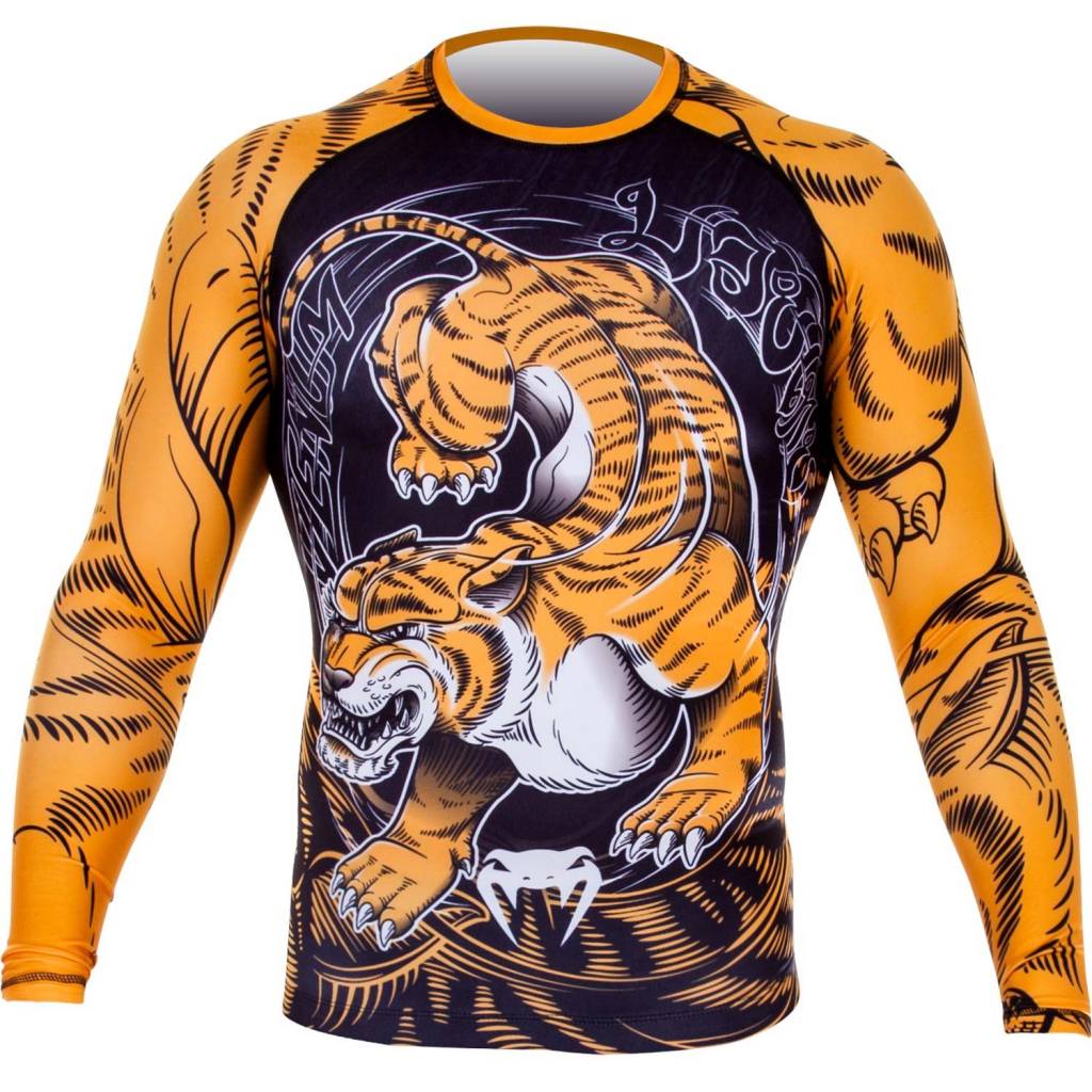 Venum Tiger Rash Guard - Long Sleeves - Black/Orange