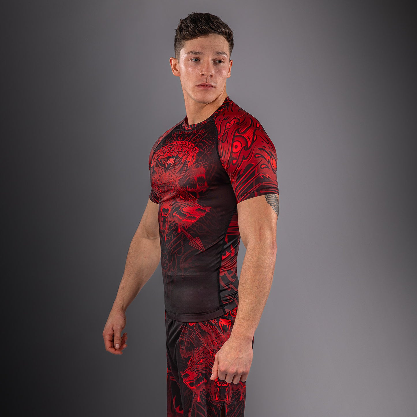 Venum Wolf Atak Short Sleeve Rashguard - Black/Red