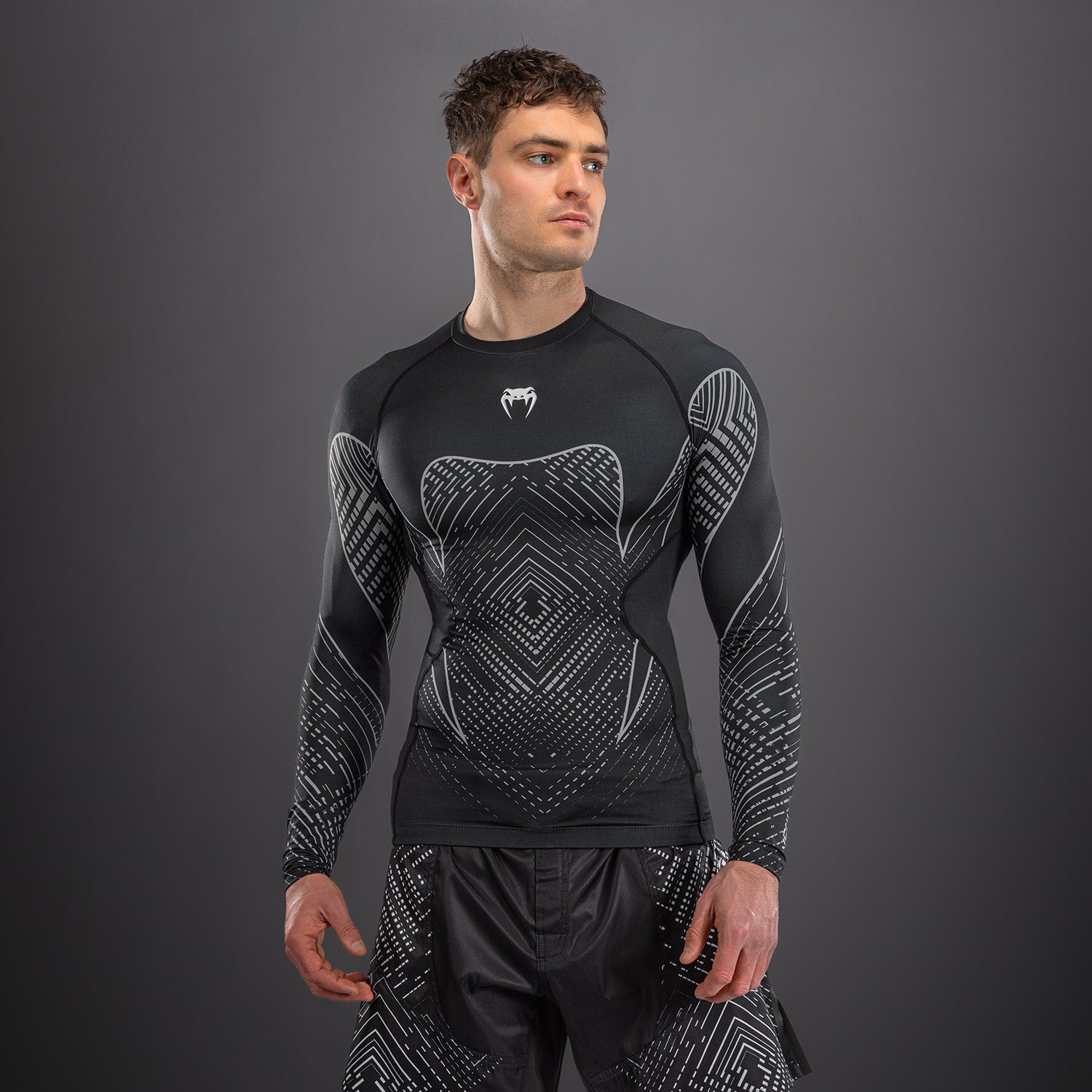 Venum Midnight Fury Long Sleeve Rashguard - Black/Grey/Silver