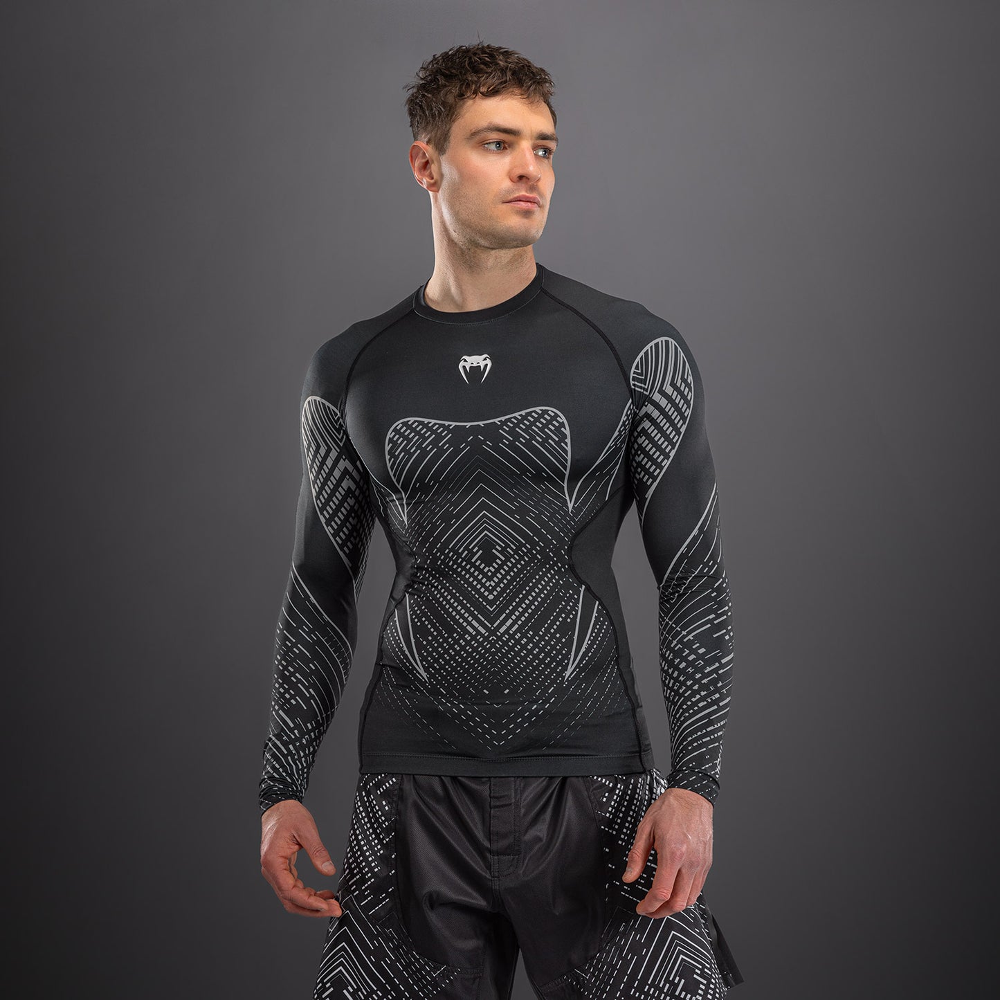 Venum Midnight Fury Long Sleeve Rashguard - Black/Grey/Silver