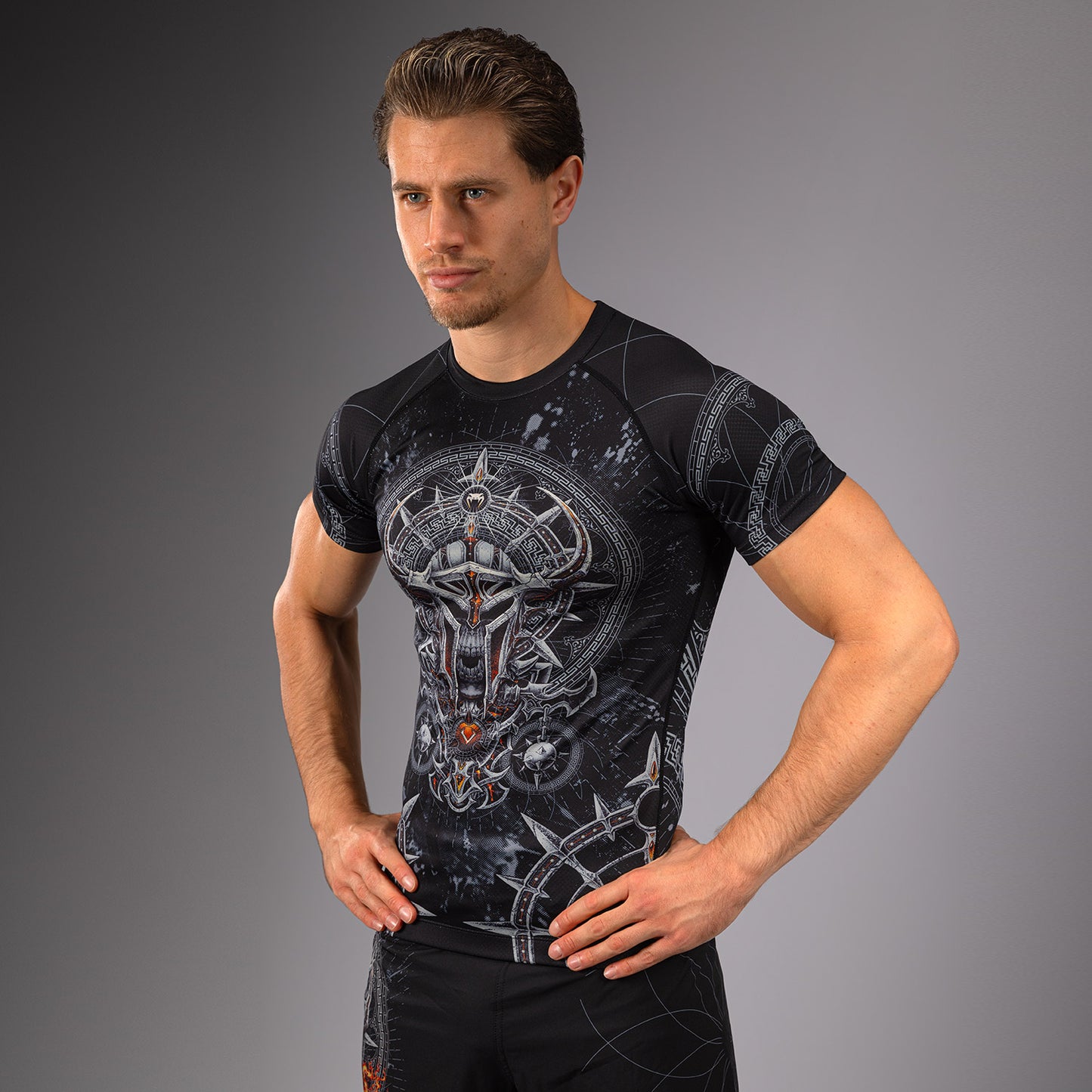 Venum Gladiator 5.0 Men's Short Sleeve Rashguard - Black/Silver