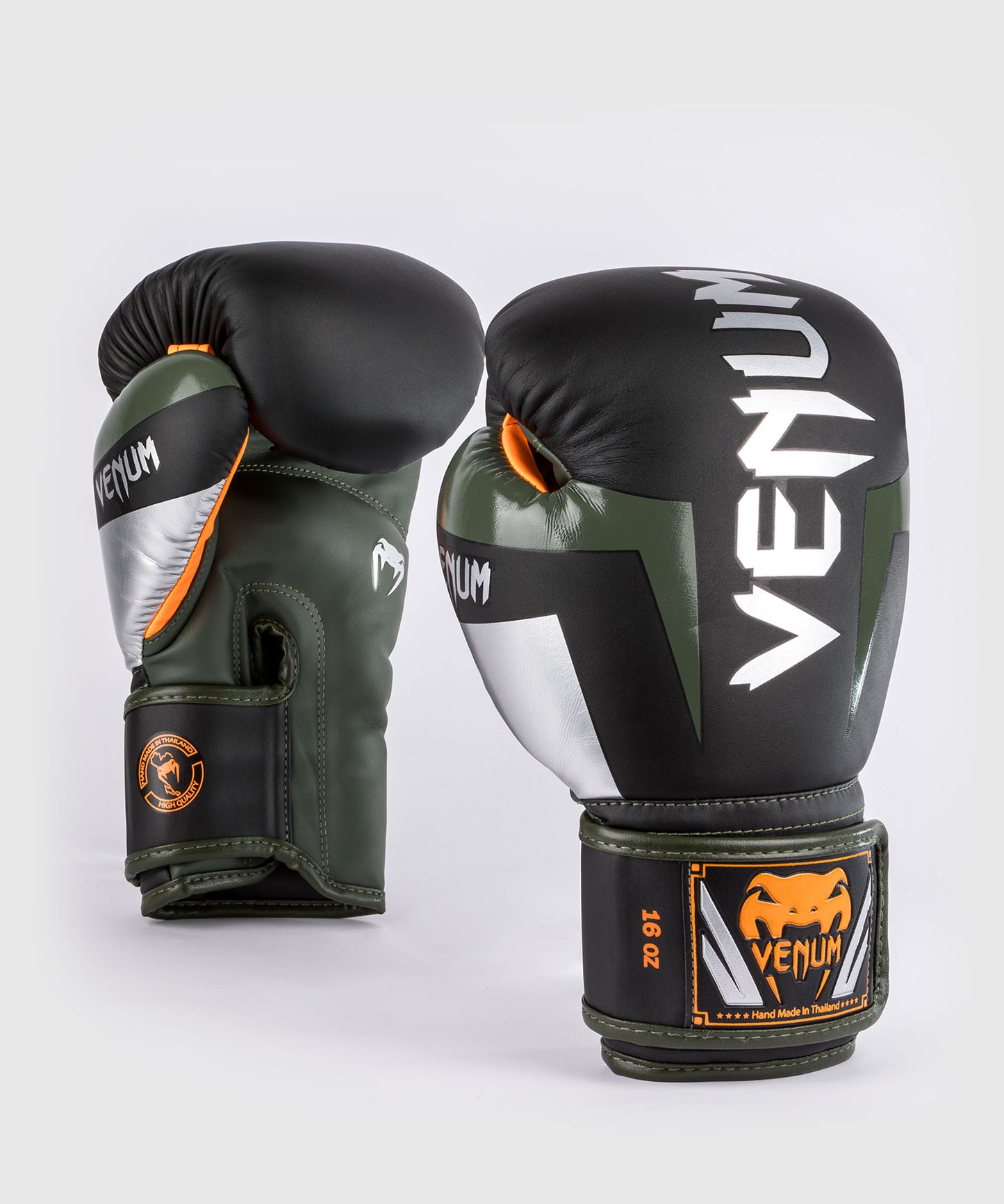 Venum Elite Boxing Gloves - Black/Silver/Kaki